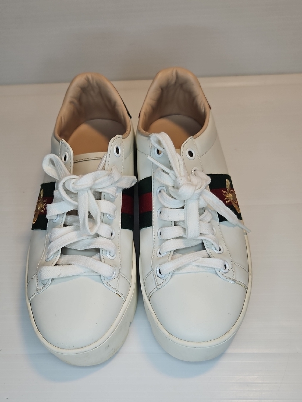 Authentic Gucci Ace Bee Platform Chunky Sneakers White Leather – Size 36 / US 6 - Picture 5 of 12